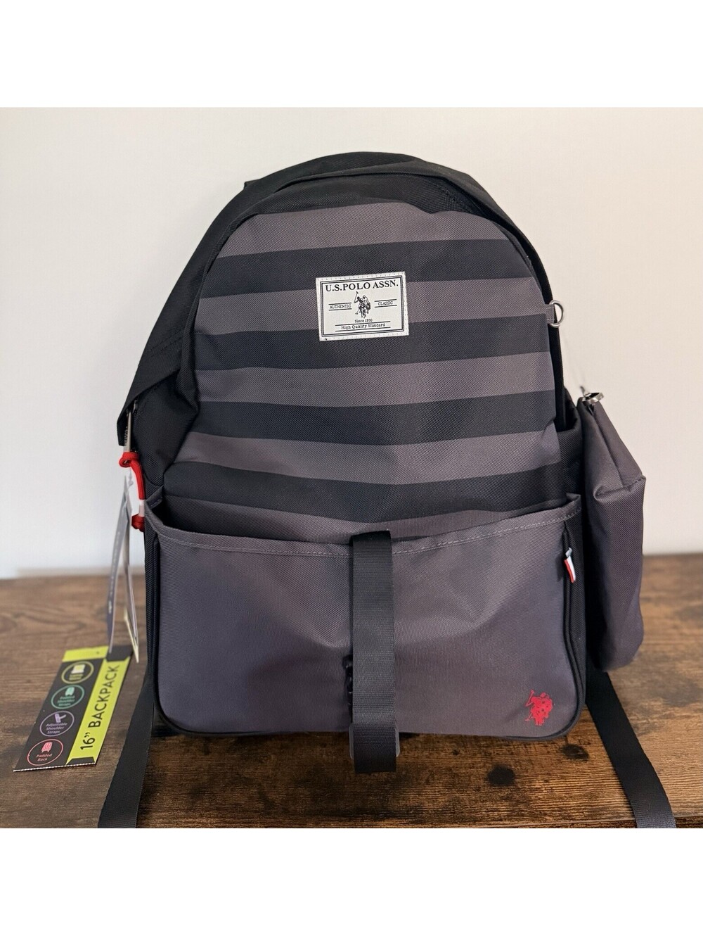 U.S. Polo Assn Backpack 18" with Case Black School Travel Laptop Bag NWT Classi